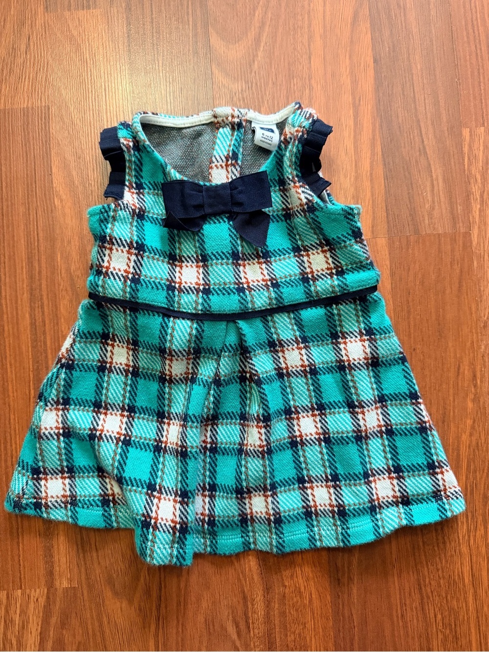 Janie and Jack Teal Plaid Dress with Navy Bow
